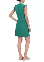 Women's Frill Sleeveless V-Neck Solid Sheath Dress