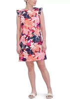 Women's Floral Printed Flutter Sleeve Dress