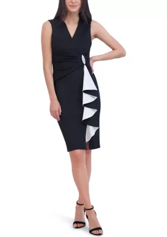 Women's Sleeveless V-Neck Ruffle Sheath Dress