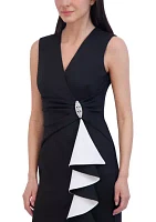 Women's Sleeveless V-Neck Ruffle Sheath Dress