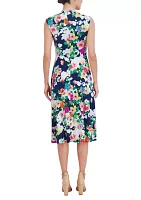 Women's Sleeveless V-Neck Floral Print Fit and Flare Dress