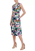 Women's Sleeveless V-Neck Floral Print Fit and Flare Dress