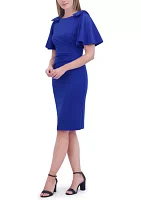 Women's Short Flutter Sleeve Boat Neck Solid Sheath Dress