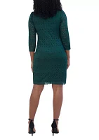 Women's 3/4 Sleeve Round Neck Solid Lace A-Line Dress