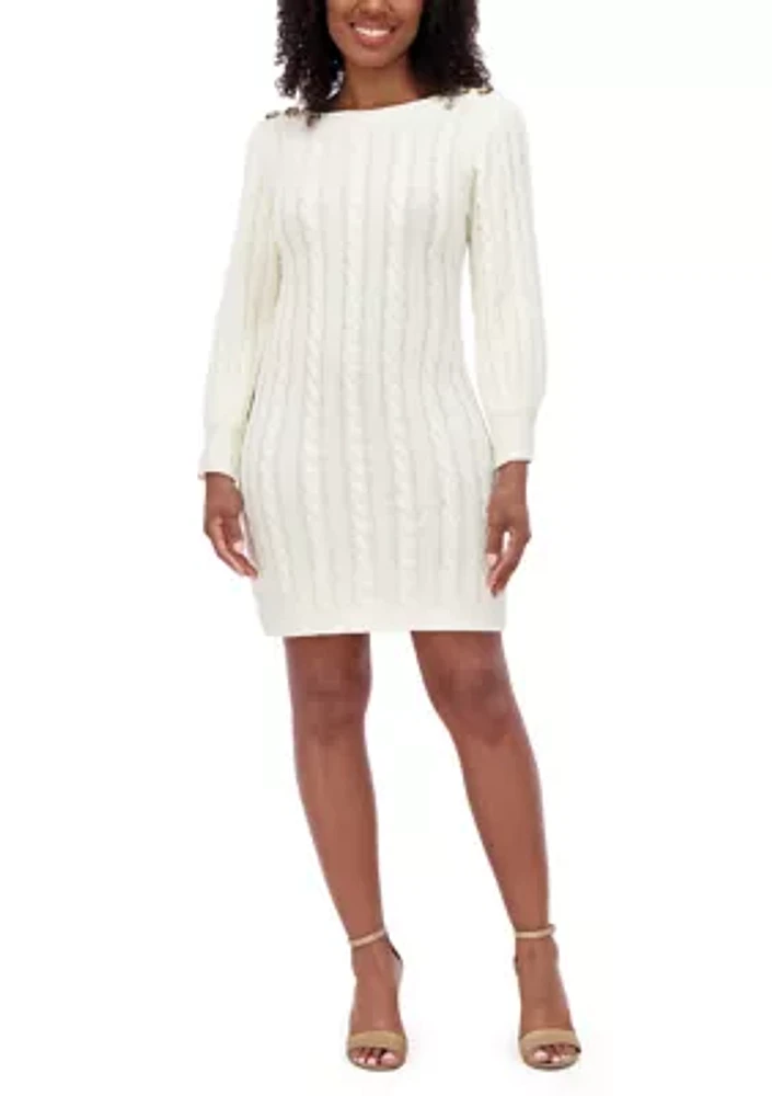 Women's Long Sleeve Crew Neck Solid Knit Sheath Dress