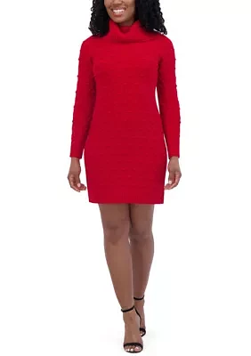 Women's Long Sleeve Turtleneck Solid Sheath Dress