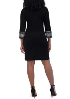 Women's 3/4 Sleeve Cowl Neck Two Tone A-Line Dress