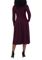 Women's Long Sleeve Keyhole Neck Solid Fit and Flare Dress