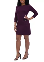 Women's 3/4 Sleeve Crew Neck Solid Pocketed Ponte A-Line Dress