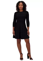 Women's 3/4 Sleeve Crew Neck Solid Fit and Flare Dress