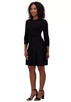 Women's 3/4 Sleeve Crew Neck Solid Fit and Flare Dress