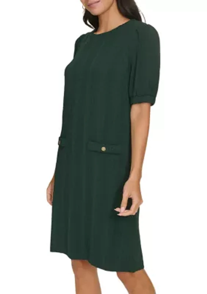 Women's Short Sleeve Crew Neck Solid Pocket Detail Sheath Dress