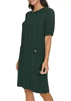 Women's Short Sleeve Crew Neck Solid Pocket Detail Sheath Dress