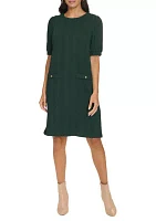 Women's Short Sleeve Crew Neck Solid Pocket Detail Sheath Dress