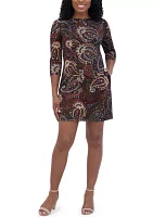 Women's 3/4 Sleeve Paisley Crew Neck Dress