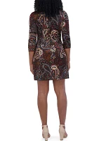 Women's 3/4 Sleeve Paisley Crew Neck Dress