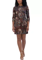 Women's 3/4 Sleeve Paisley Crew Neck Dress