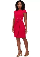 Women's Short Cap Sleeve Solid Bow Sheath Dress