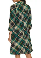 Women's 3/4 Sleeve Plaid Print A-Line Dress