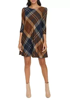 Women's 3/4 Sleeve Plaid Dress