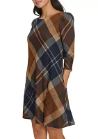 Women's 3/4 Sleeve Plaid Dress