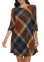 Women's 3/4 Sleeve Plaid Dress