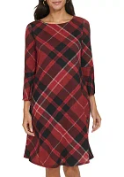 Women's Bell Sleeve Plaid A-Line Dress