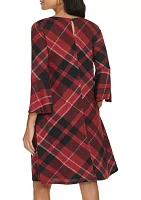 Women's Bell Sleeve Plaid A-Line Dress