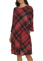 Women's Bell Sleeve Plaid A-Line Dress