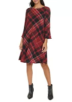 Women's Bell Sleeve Plaid A-Line Dress