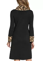 Women's 3/4 Sleeve Cowl Neck Animal Print A-Line Dress