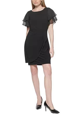 Women's Short Sleeve Boat Neck Solid Sheath Dress