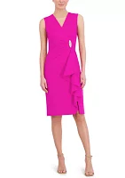 Women's Sleeveless V-Neck Embellished Ruffle Scuba Dress