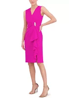 Women's Sleeveless V-Neck Embellished Ruffle Scuba Dress