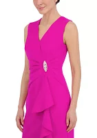 Women's Sleeveless V-Neck Embellished Ruffle Scuba Dress