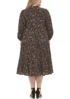 Plus V-Neck Floral Printed A-Line Dress