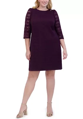 Plus Wide Neck Solid Lace Sheath Dress