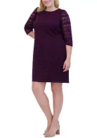 Plus Wide Neck Solid Lace Sheath Dress