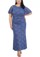 Plus Short Sleeve Scoop Neck Solid Gown