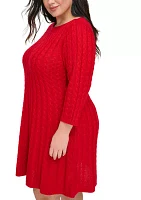 Plus 3/4 Sleeve Solid Knit A-Line Sweater Dress