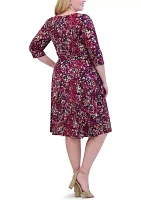 Plus Ruched Sleeve Printed Keyhole Dress