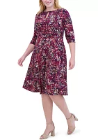 Plus Ruched Sleeve Printed Keyhole Dress