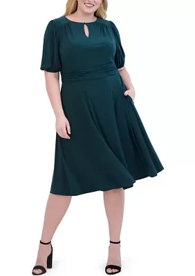 Plus Keyhole Solid Belted Dress