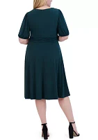 Plus Keyhole Solid Belted Dress