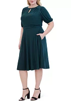 Plus Keyhole Solid Belted Dress