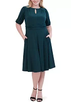 Plus Keyhole Solid Belted Dress