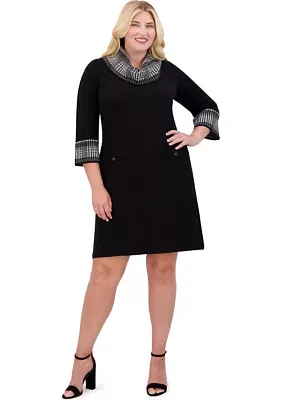 Plus Turtleneck Sweater Knit A-Line Dress