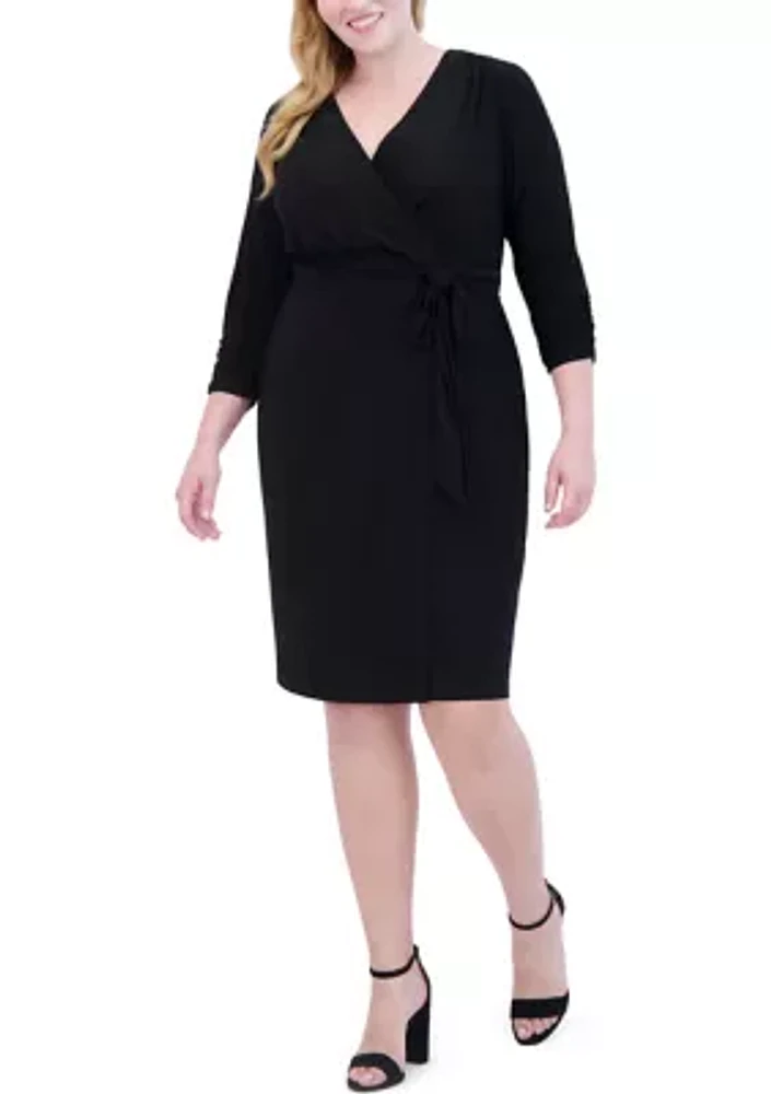 Plus Solid Wrap Sheath Dress