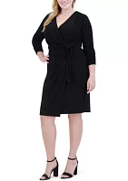 Plus Solid Wrap Sheath Dress