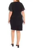 Plus Short Sleeve Crew Neck Solid Sheath Dress